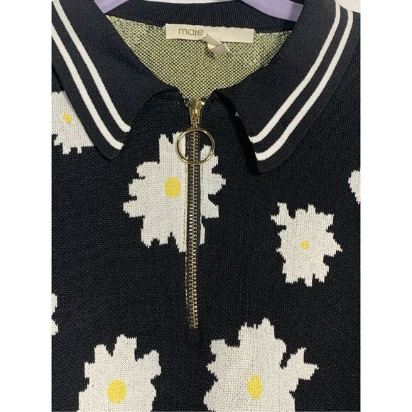 Maje Women's Black Daisy Print Jacquard Quarter Zip Polo Shirt Size 1 Sm… - Picture 5 of 16